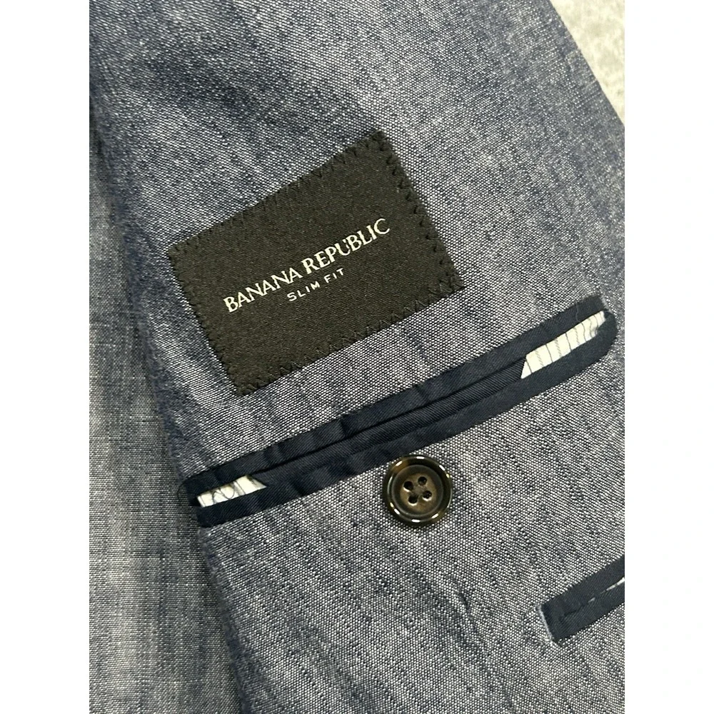 Banana Republic Mens 42L Tall Tailored Slim Fit Jacket Sport Coat Cotton Blue